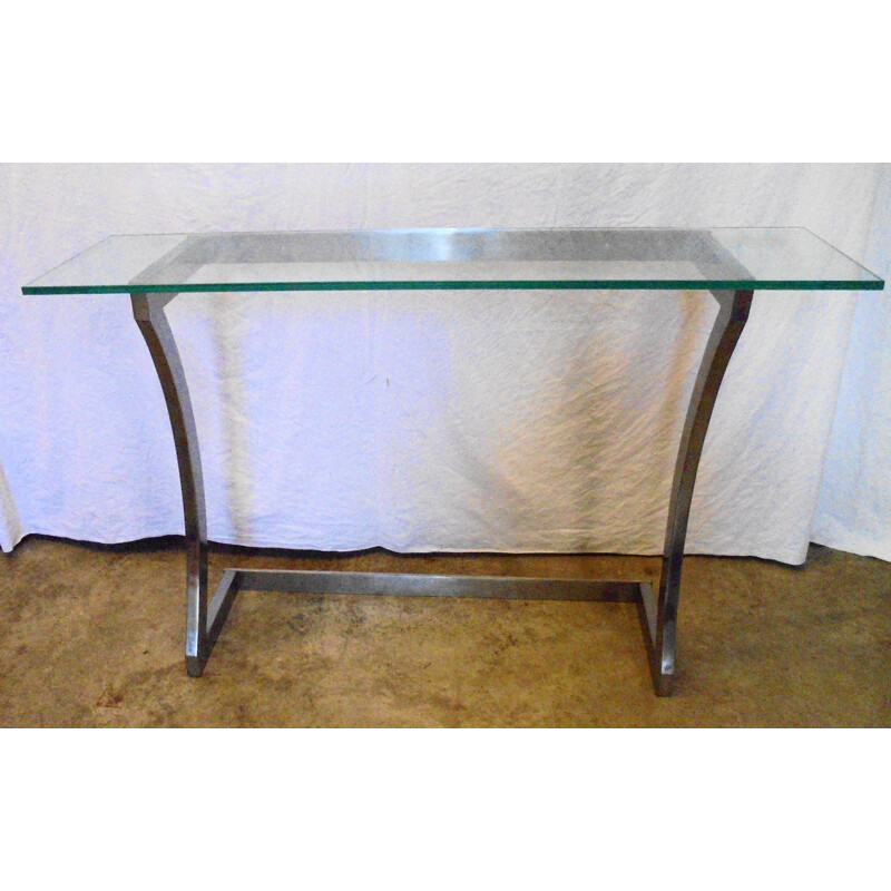 Vintage dented steel and glass console, 1970