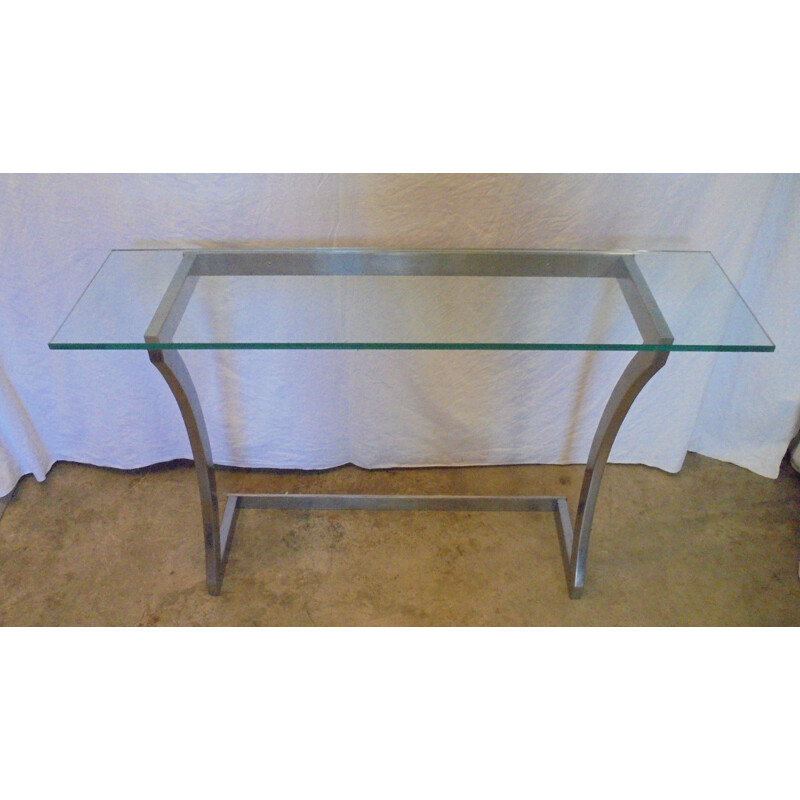 Vintage dented steel and glass console, 1970