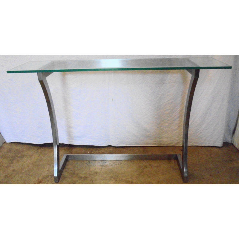 Vintage dented steel and glass console, 1970