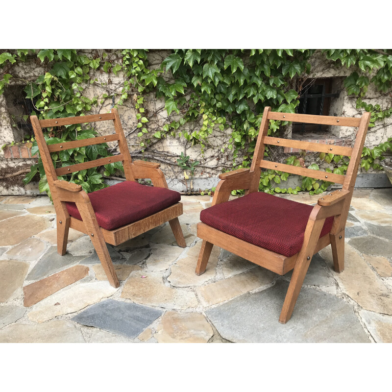 Pair of vintage oak armchairs - 1950's