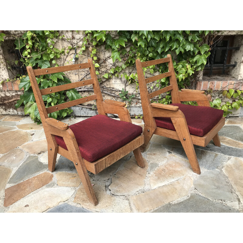 Pair of vintage oak armchairs - 1950's