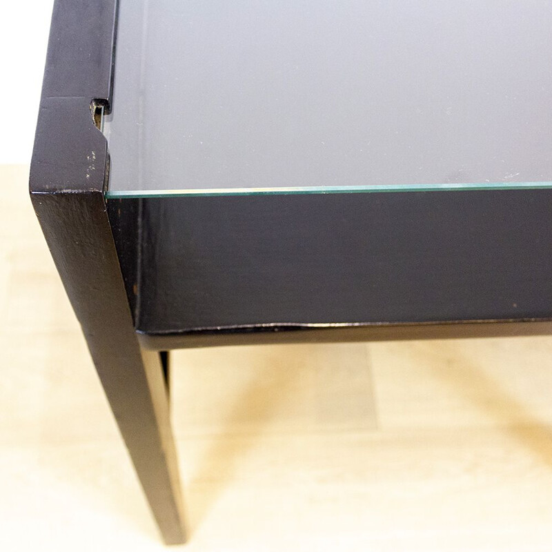 Vintage black desk with glass top, 1970s