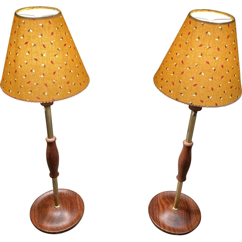Pair of 1950's Scandinavian teak vintage lamps