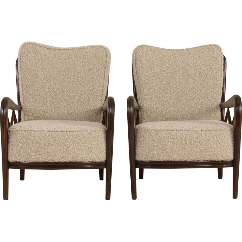 Pair of Vintage Buffa lounge chairs Paolo in alapaca boucle wool upholstery