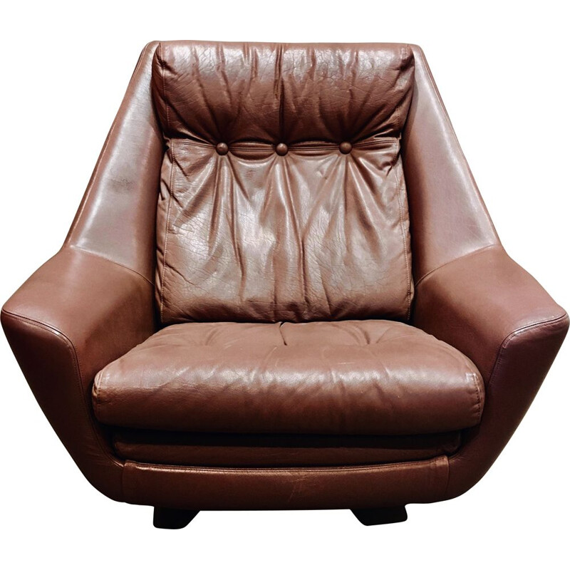 Vintage Wide armchair fully leather swivel 1950