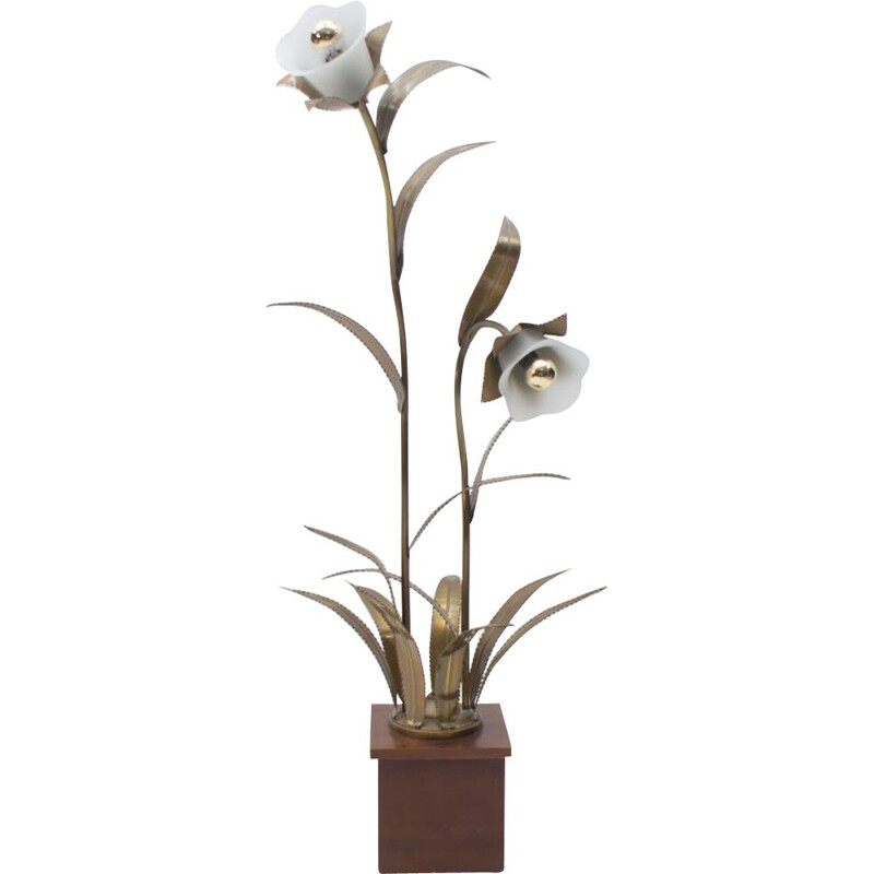 Vintage gouden bloem vloerlamp van Maison Jansen, 1960