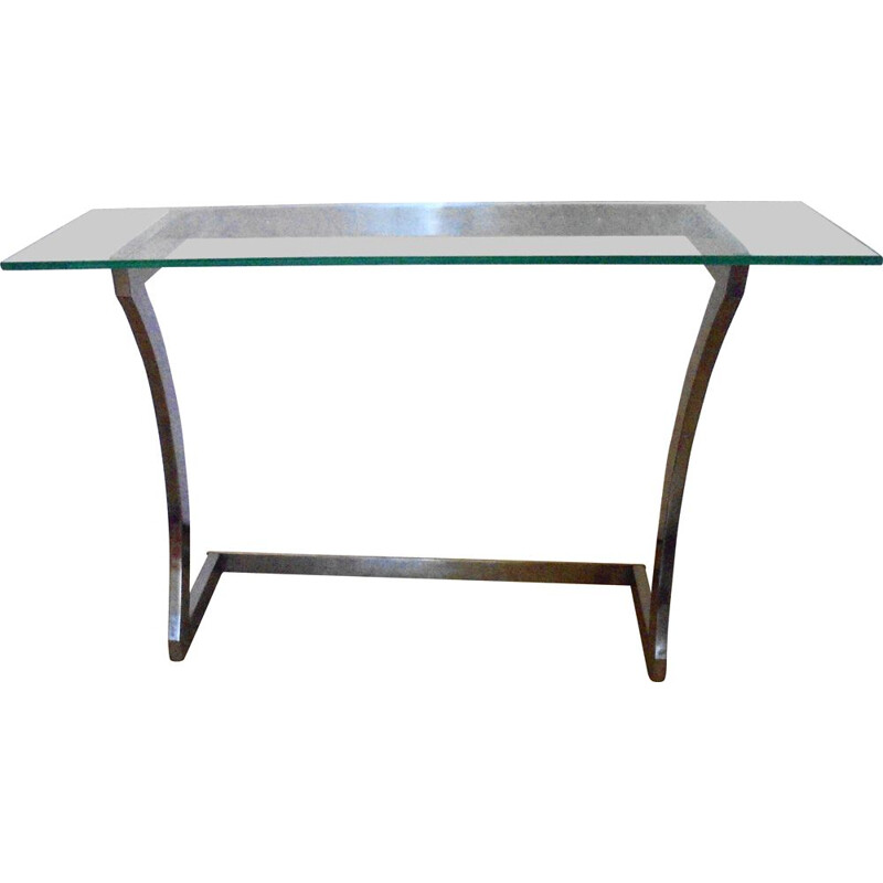 Vintage dented steel and glass console, 1970