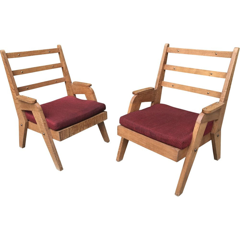 Paire de fauteuils vintage en chêne - 1950