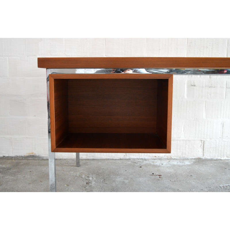 Teak and chromed plated metal desk, Florence KNOLL - 1960s