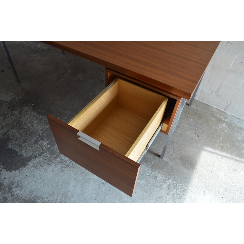 Teak and chromed plated metal desk, Florence KNOLL - 1960s