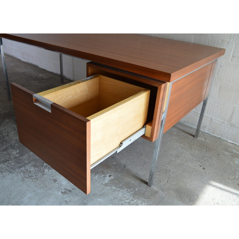 Teak and chromed plated metal desk, Florence KNOLL - 1960s