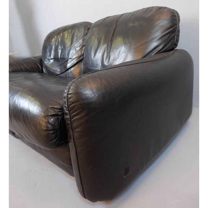 Vintage 2 Seater Sofa Piumotto Model in Black Leather by Arrigo Arrigoni for Busnelli, 1970