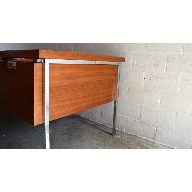 Teak and chromed plated metal desk, Florence KNOLL - 1960s