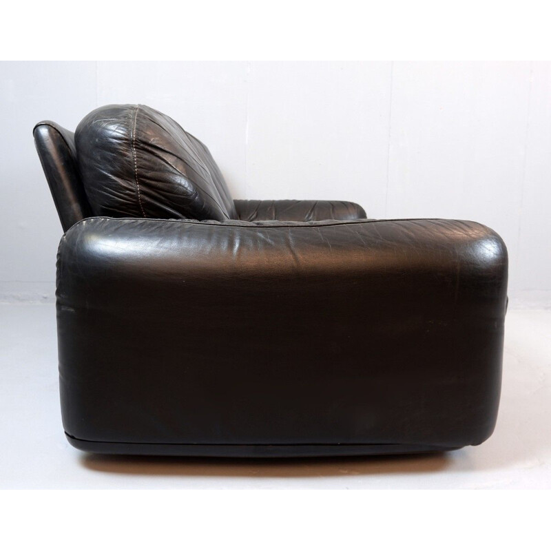 Vintage 2 Seater Sofa Piumotto Model in Black Leather by Arrigo Arrigoni for Busnelli, 1970