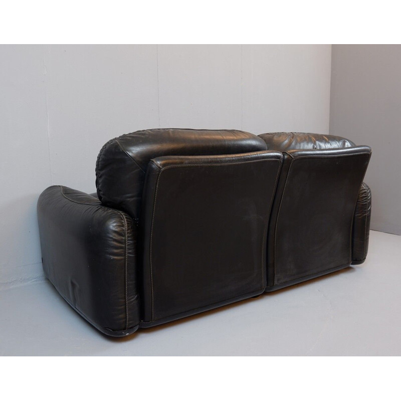 Vintage 2 Seater Sofa Piumotto Model in Black Leather by Arrigo Arrigoni for Busnelli, 1970