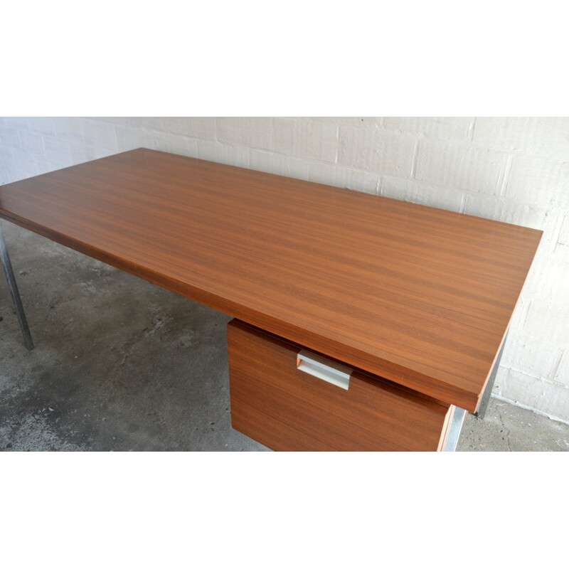 Teak and chromed plated metal desk, Florence KNOLL - 1960s