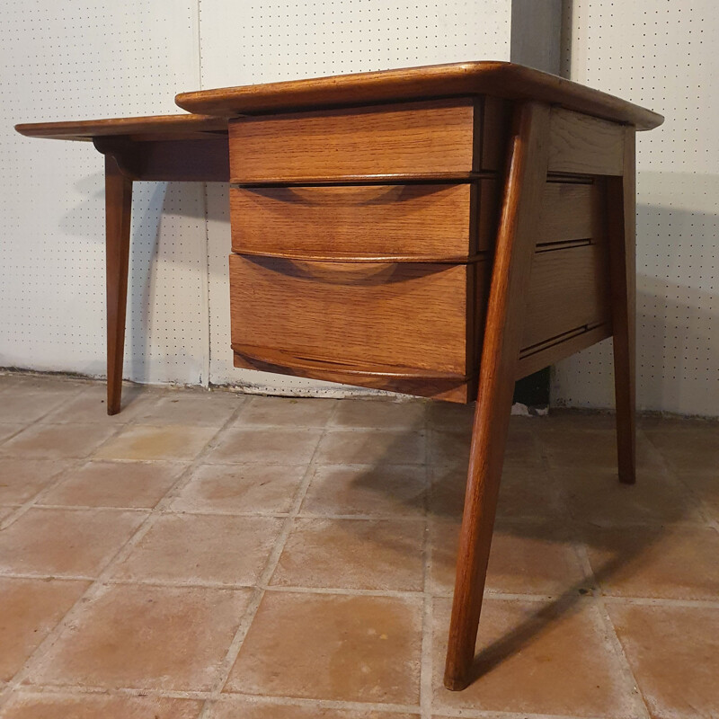 Vintage Oak and Walnut Italian Boomerang Desk 1950