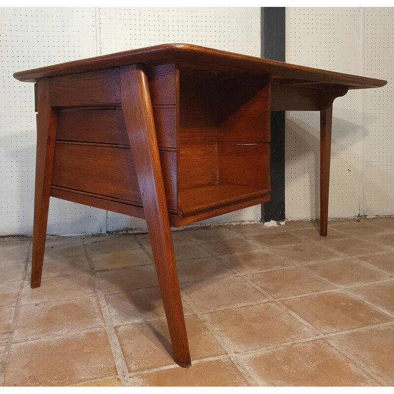 Vintage Oak and Walnut Italian Boomerang Desk 1950