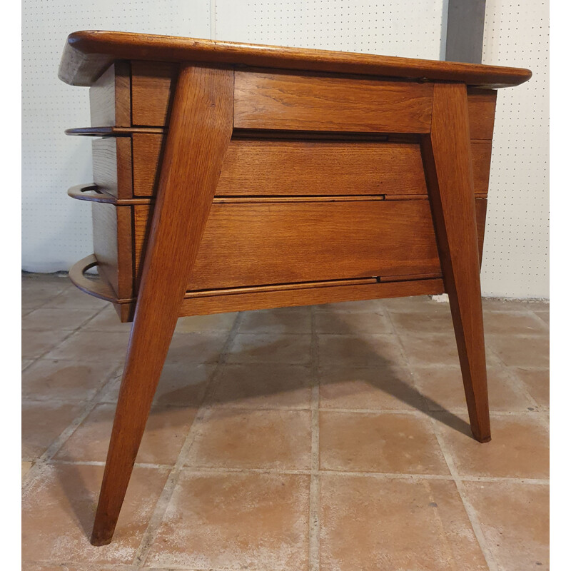 Vintage Oak and Walnut Italian Boomerang Desk 1950