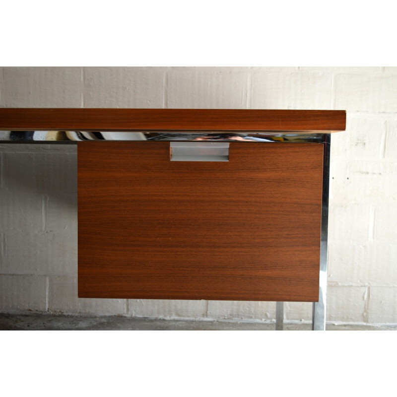 Teak and chromed plated metal desk, Florence KNOLL - 1960s