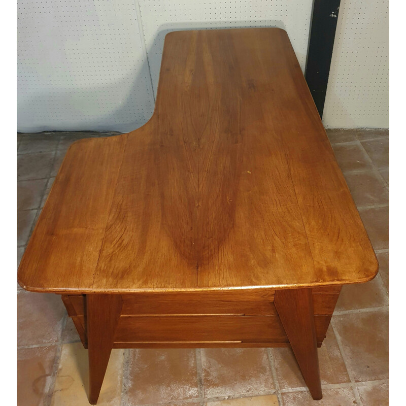 Bureau vintage Chêne et Noyer Boomerang Italien 1950