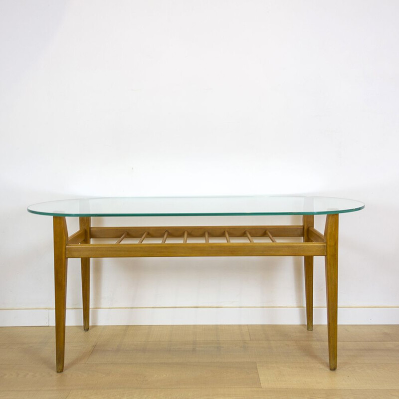 Table basse vintage en bois et verre, Israël, 1950