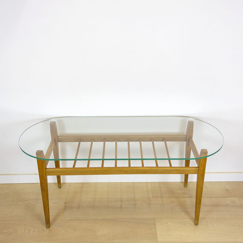 Vintage Wood and Glass Coffee Table, Israel, 1950's