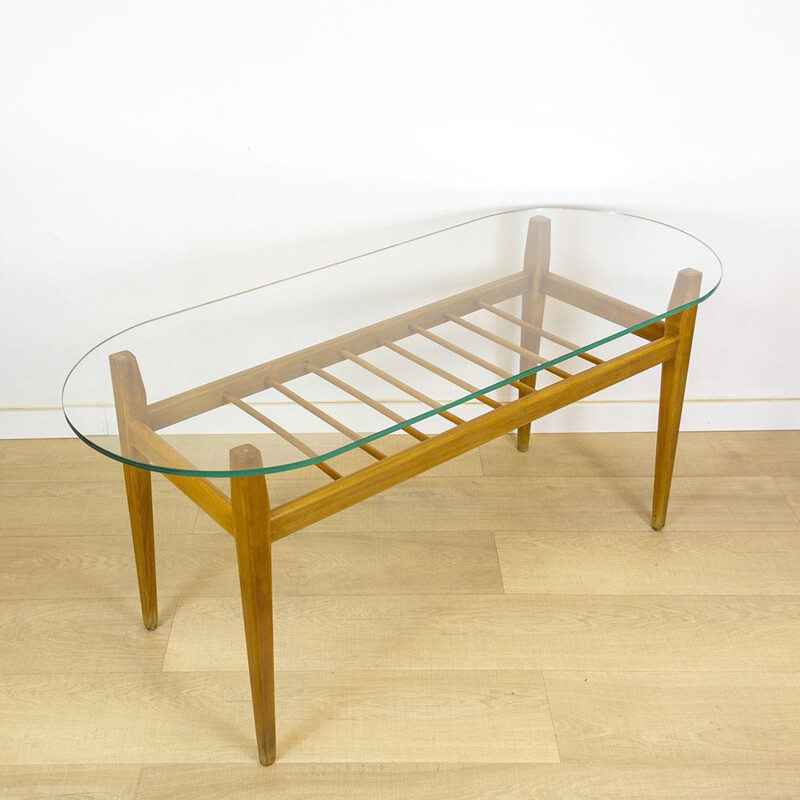 Vintage Wood and Glass Coffee Table, Israel, 1950's