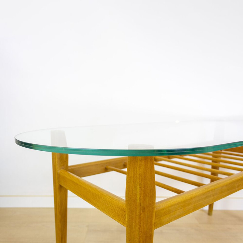 Table basse vintage en bois et verre, Israël, 1950