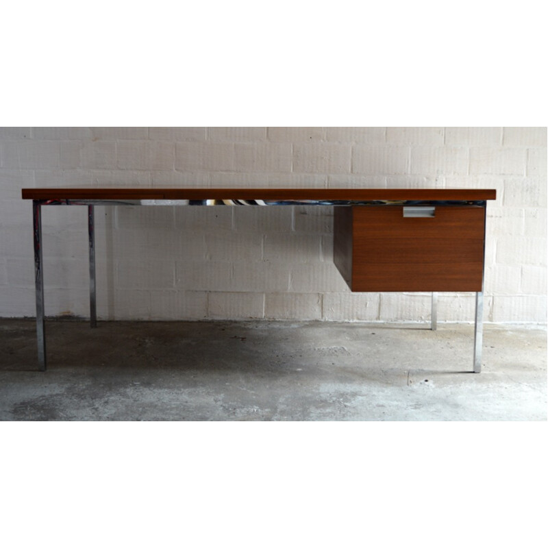 Teak and chromed plated metal desk, Florence KNOLL - 1960s