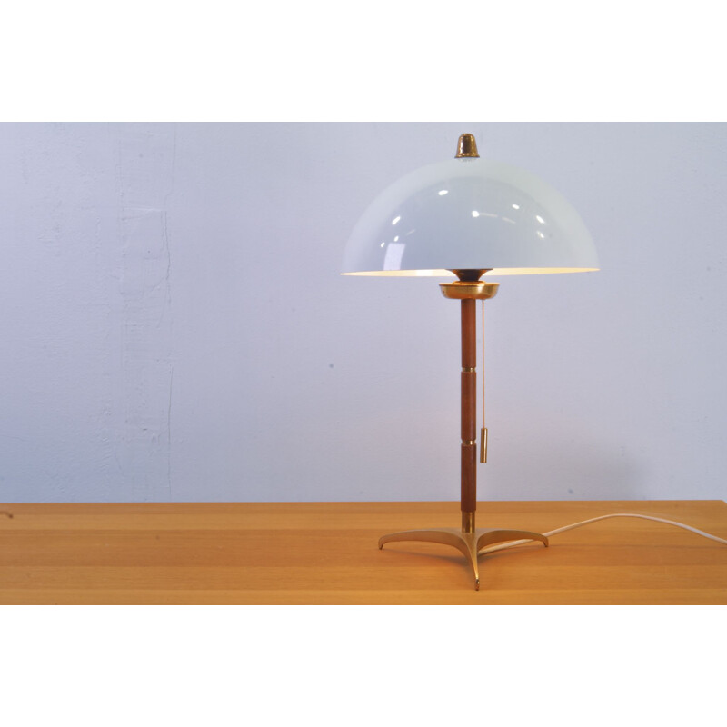 Lampe de bureau champignon vintage en laiton et teck