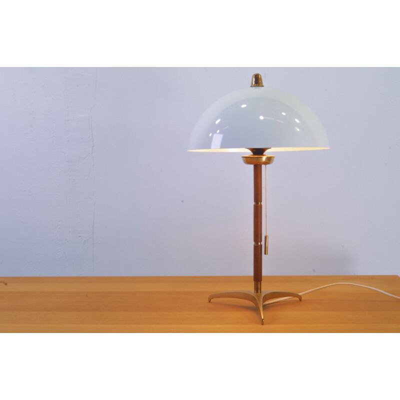 Vintage Brass Teak Mushroom Desk Lamp