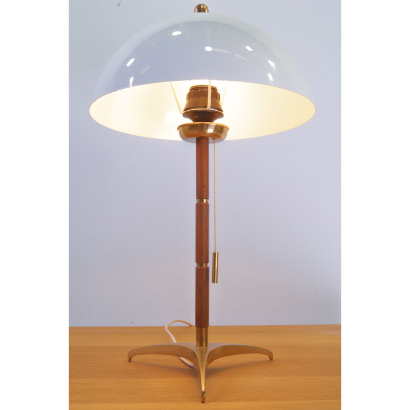 Lampe de bureau champignon vintage en laiton et teck