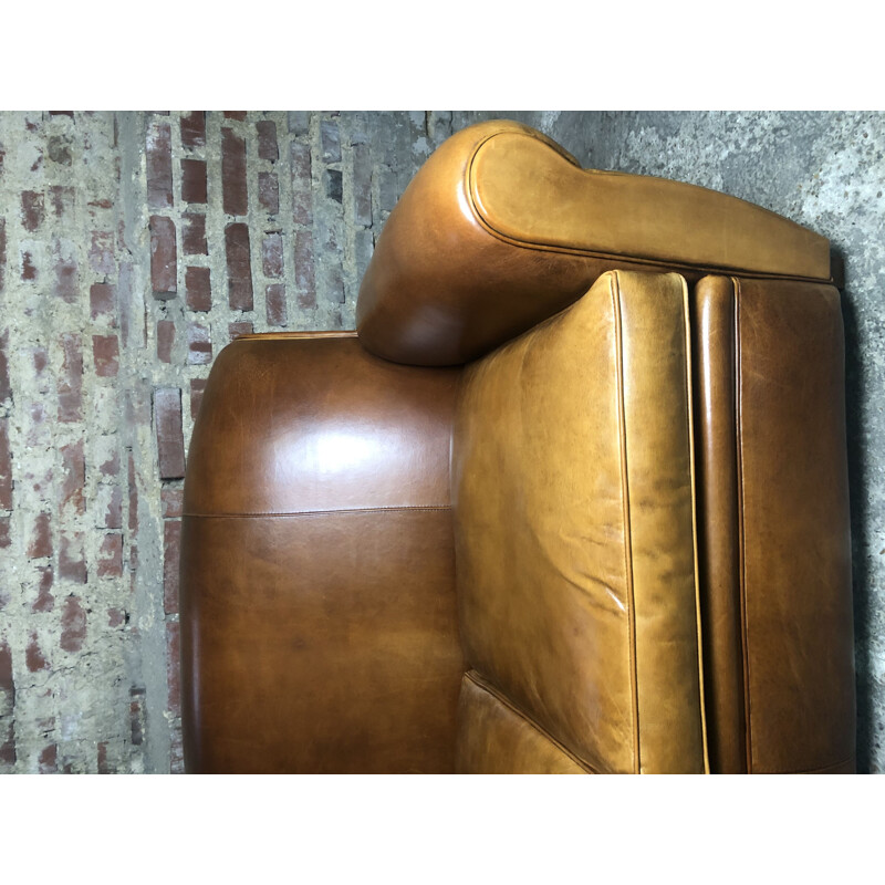Vintage "Club" sofa in camel leather 1980