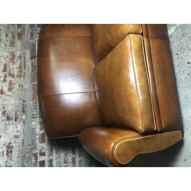 Vintage "Club" sofa in camel leather 1980
