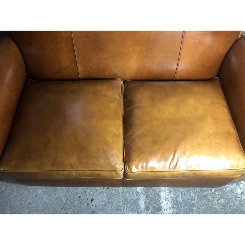 Vintage "Club" sofa in camel leather 1980