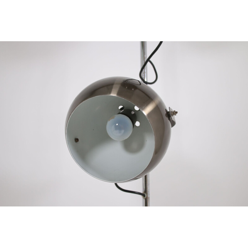 Lampadaire vintage Herda chromé avec lampes à globe oculaire réglable 1946