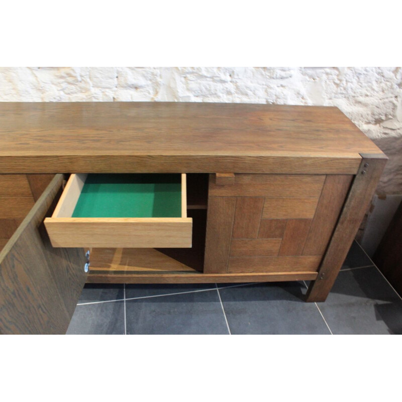 Vintage Brutalist stained oak sideboard