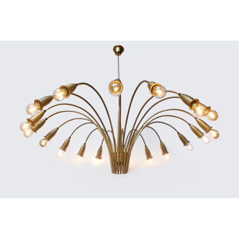 18 bulbs large chandelier in brass - 1950s