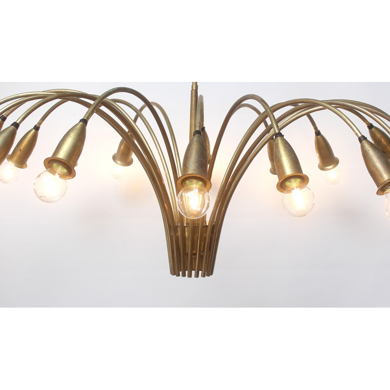 18 bulbs large chandelier in brass - 1950s