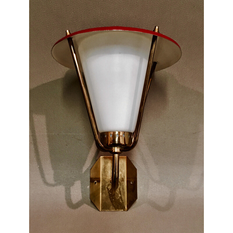 Vintage glass and metal  wall lamp 1950s