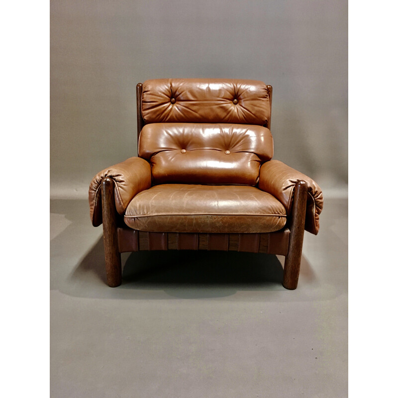 Vintage leather armchair Percival Lafer 1950