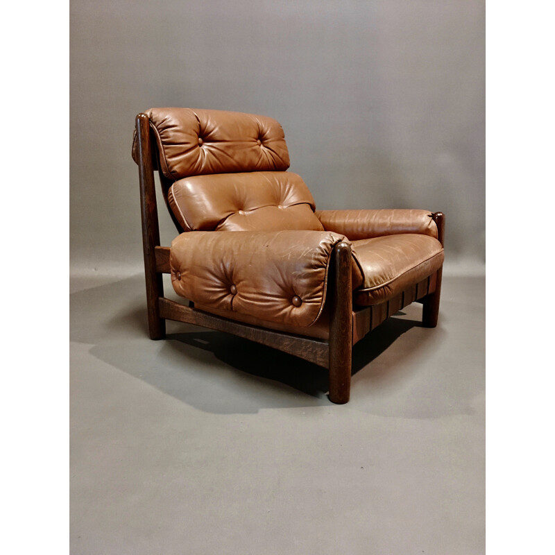 Vintage leather armchair Percival Lafer 1950