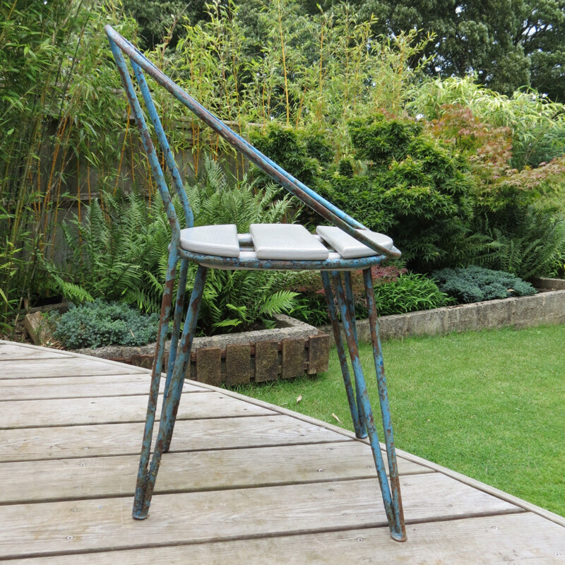 Set of 4 vintage  Blue Metal Garden Chairs 1950s