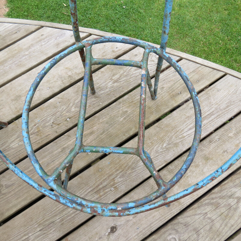 Set of 4 vintage  Blue Metal Garden Chairs 1950s