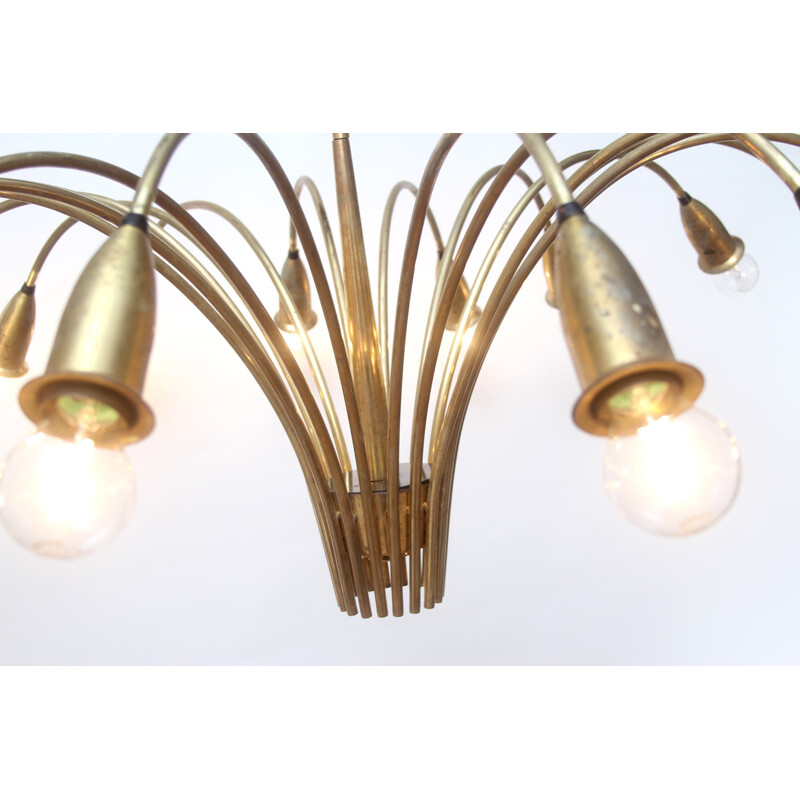 18 bulbs large chandelier in brass - 1950s