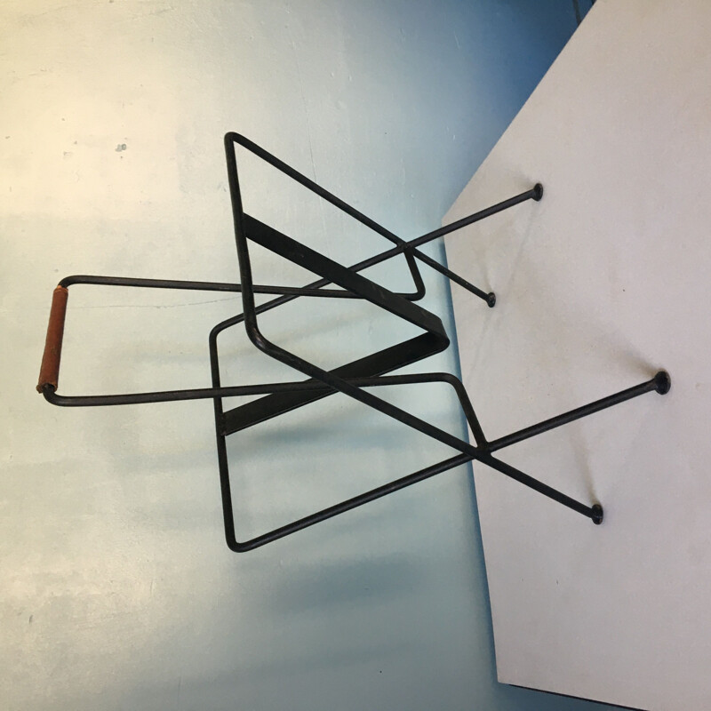 Vintage magazine rack by Jacques Adnet, 1950
