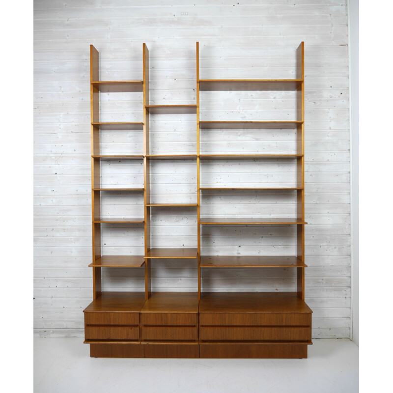 Vintage modular walnut shelf by Peter Petrides for Interna, Germany, 1960s