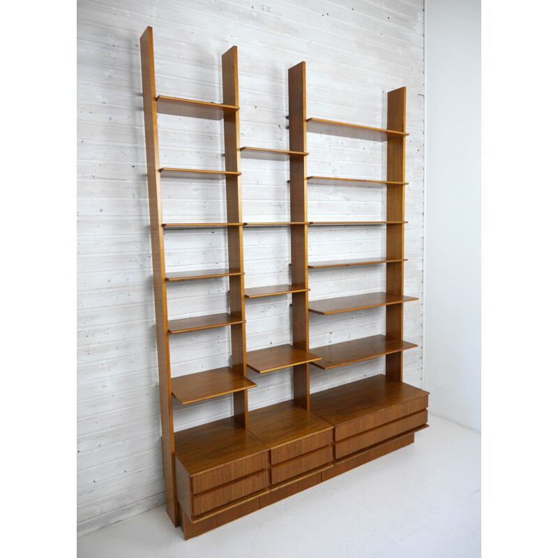 Vintage modular walnut shelf by Peter Petrides for Interna, Germany, 1960s