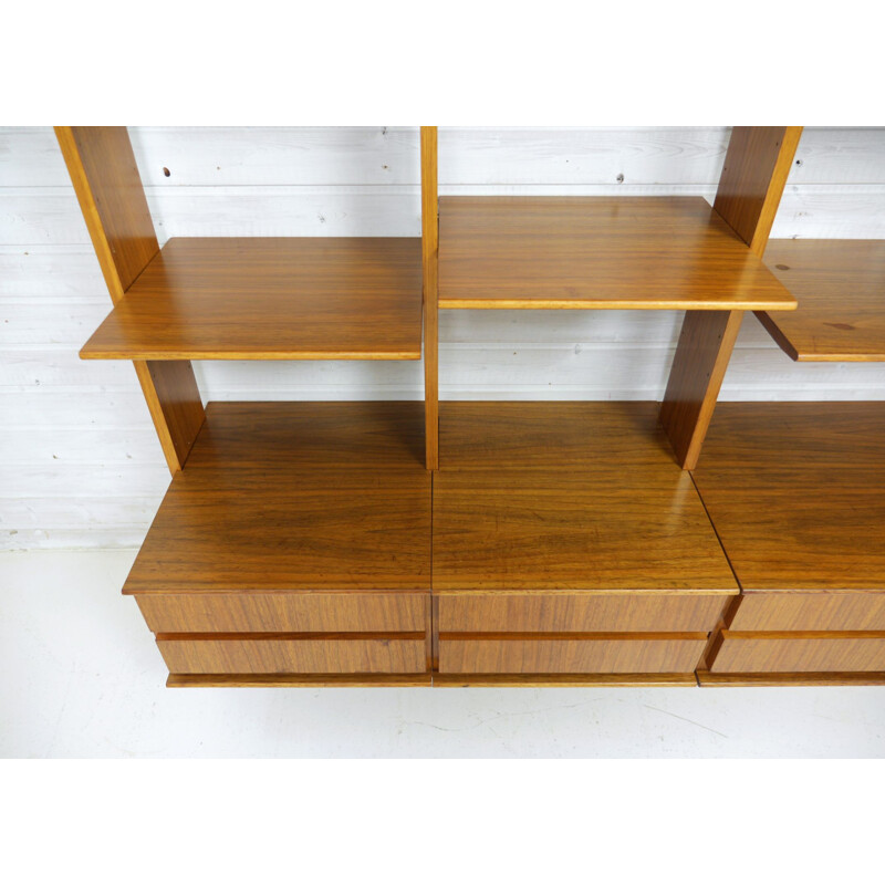 Vintage modular walnut shelf by Peter Petrides for Interna, Germany, 1960s